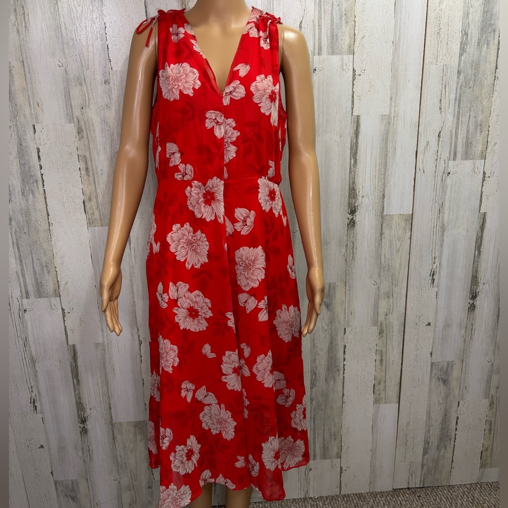 Vince Camuto Floral Red Sleeveless‎ A-Line Midi Dress - Picture 6 of 14